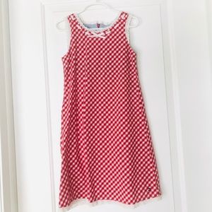 Tommy Hilfiger French Embroidery Red and White Gingham Sleeveless Dress EUC